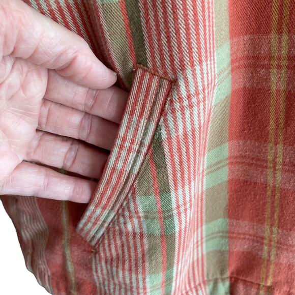 Christopher & Banks Orange Green Plaid Full Zip Cotton Twill Jacket Hooded MED - Picture 5 of 10